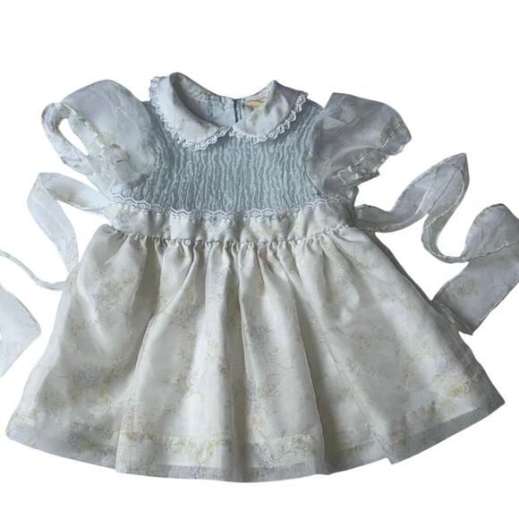 Vintage New York Kids Size 4 Pastel Floral Puff Sleeve Dress USA Made - Picture 1 of 16